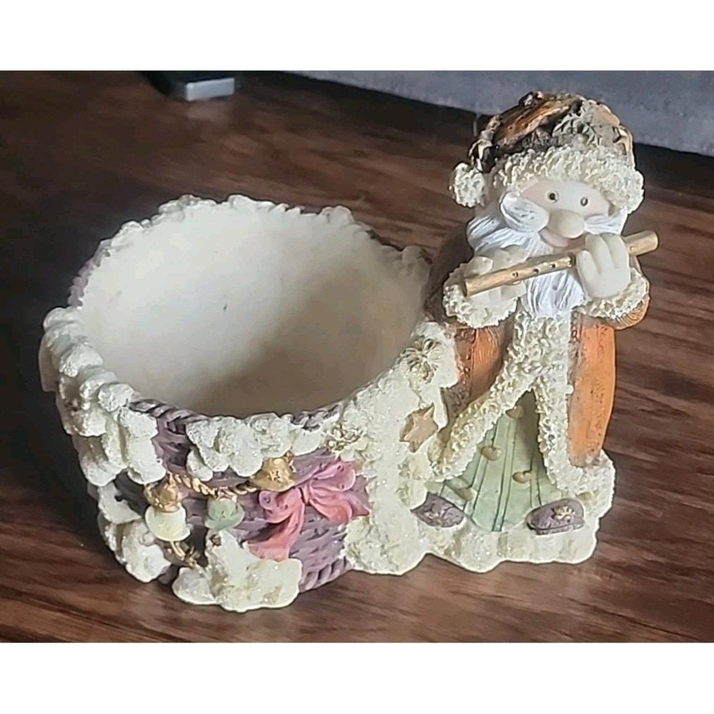Christmas Resin Planter Candy Bowl Old World Santa Dept 65 Vintage Candle